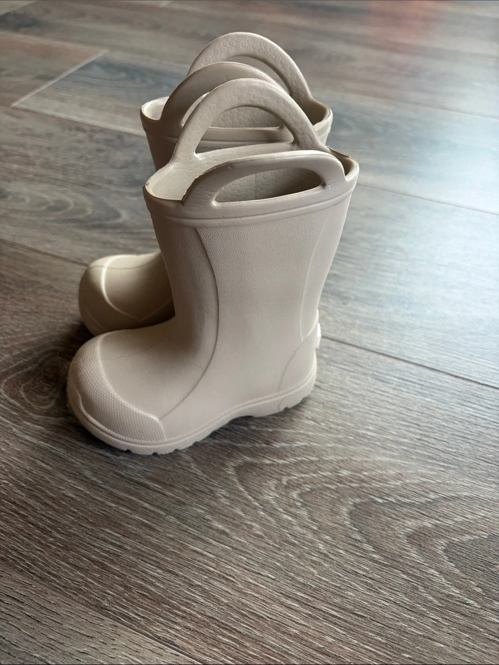 BearPaw Kids Cream Pull-On Rain Boots with Easy Handles